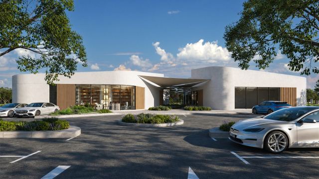 Retail village and café at the centre of Yas Riva Reserve